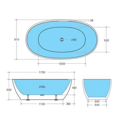 Poseidon Stella Free Standing 1700mm Gloss White Bathtub - Sydney Home Centre