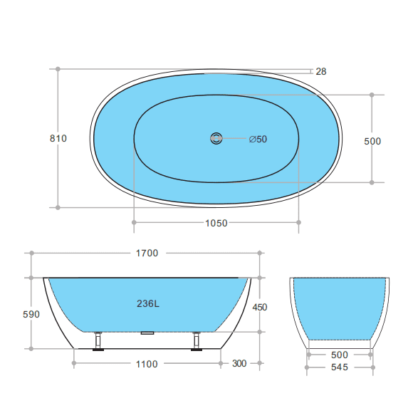 Poseidon Stella Freestanding Non-Overflow 1700mm Matte Black Bathtub - Sydney Home Centre