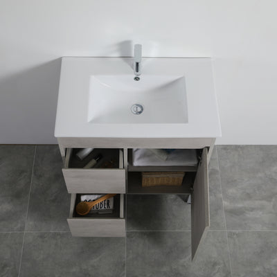 Poseidon Nova 750mm Left Hand Drawer Freestanding Vanity Concrete Grey (Ceramic Top) - Sydney Home Centre