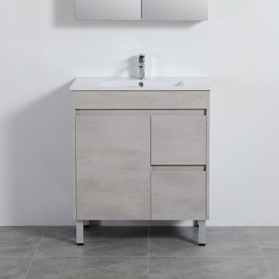 Poseidon Nova 750mm Right Hand Drawer Freestanding Vanity Concrete Grey (Ceramic Top) - Sydney Home Centre