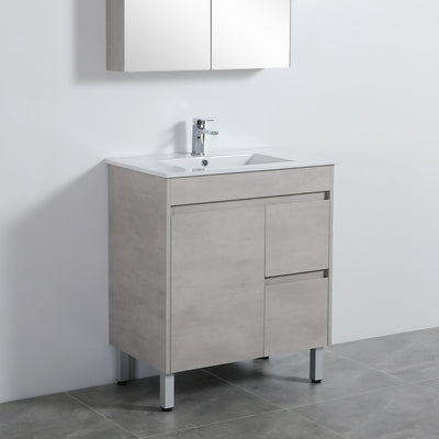 Poseidon Nova 750mm Right Hand Drawer Freestanding Vanity Concrete Grey (Ceramic Top) - Sydney Home Centre