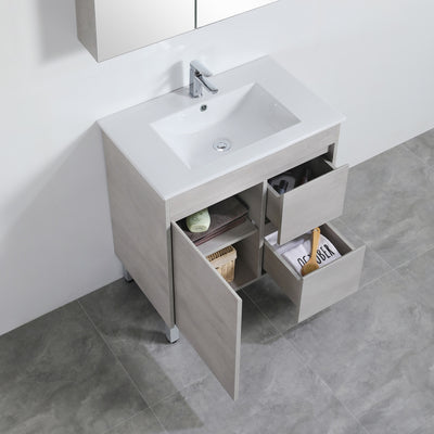 Poseidon Nova 750mm Right Hand Drawer Freestanding Vanity Concrete Grey (Ceramic Top) - Sydney Home Centre