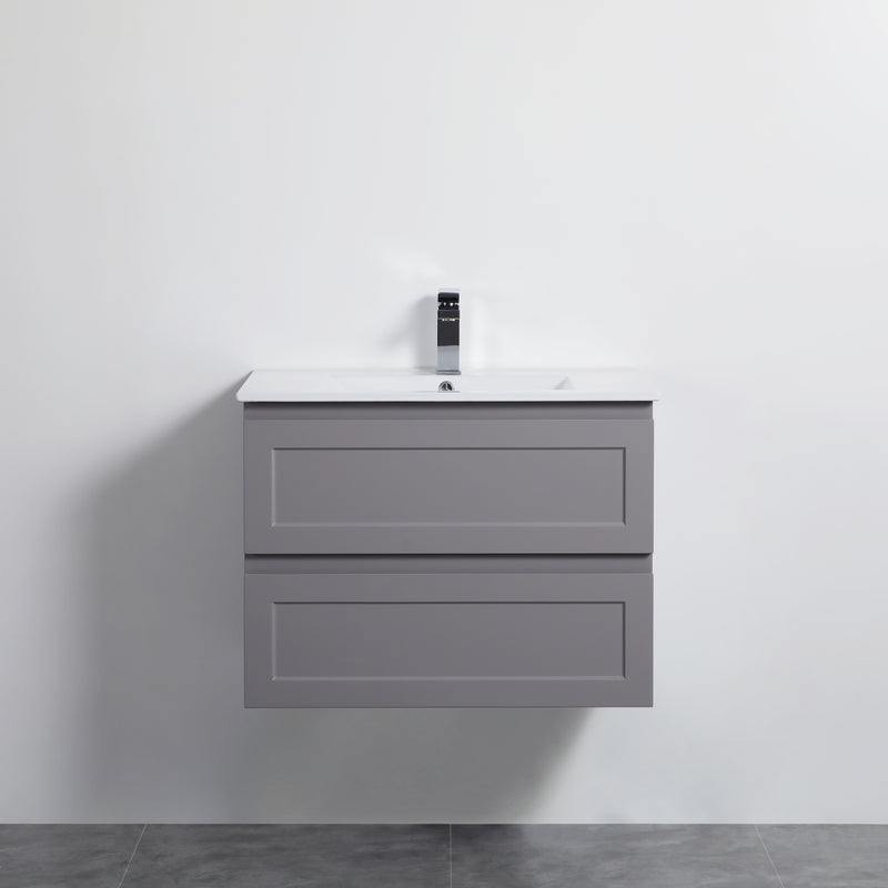 Ceto Fremantle 750mm Double Drawer Wall Hung Vanity Matte Grey (Marble Stone Top) - Sydney Home Centre