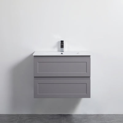 Ceto Fremantle 750mm Double Drawer Wall Hung Vanity Matte Grey (Ceramic Top) - Sydney Home Centre