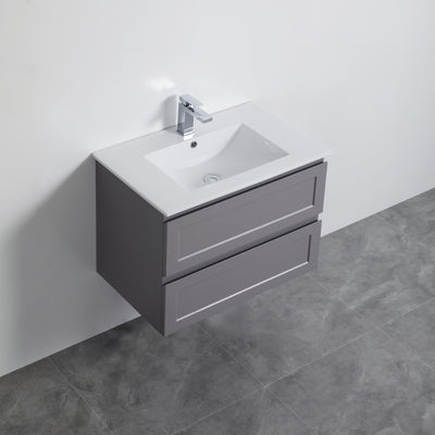 Ceto Fremantle 750mm Double Drawer Wall Hung Vanity Matte Grey (Ceramic Top) - Sydney Home Centre