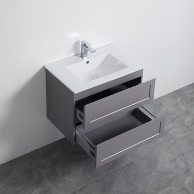 Ceto Fremantle 750mm Double Drawer Wall Hung Vanity Matte Grey (Ceramic Top) - Sydney Home Centre