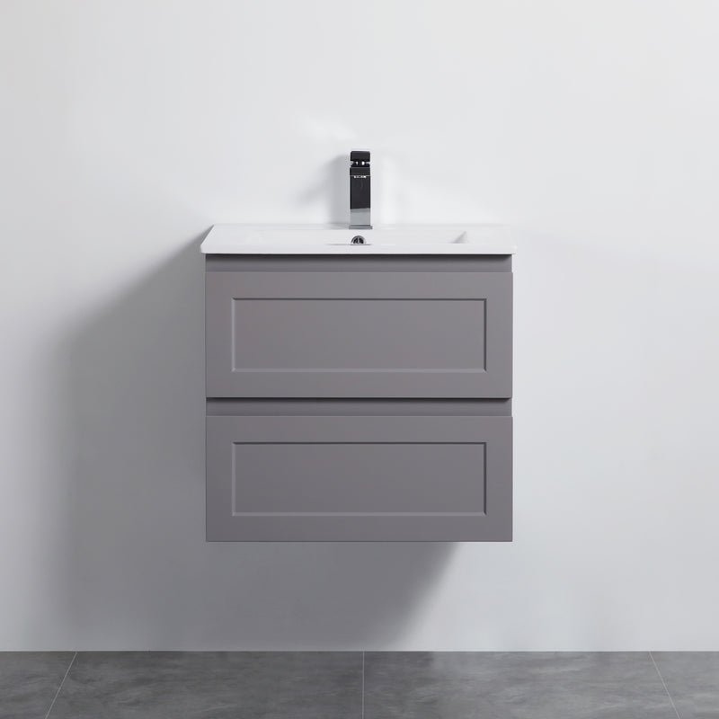 Ceto Fremantle 600mm Double Drawer Wall Hung Vanity Matte Grey (Ceramic Top) - Sydney Home Centre