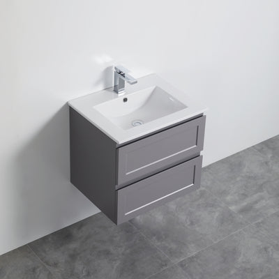 Ceto Fremantle 600mm Double Drawer Wall Hung Vanity Matte Grey (Ceramic Top) - Sydney Home Centre