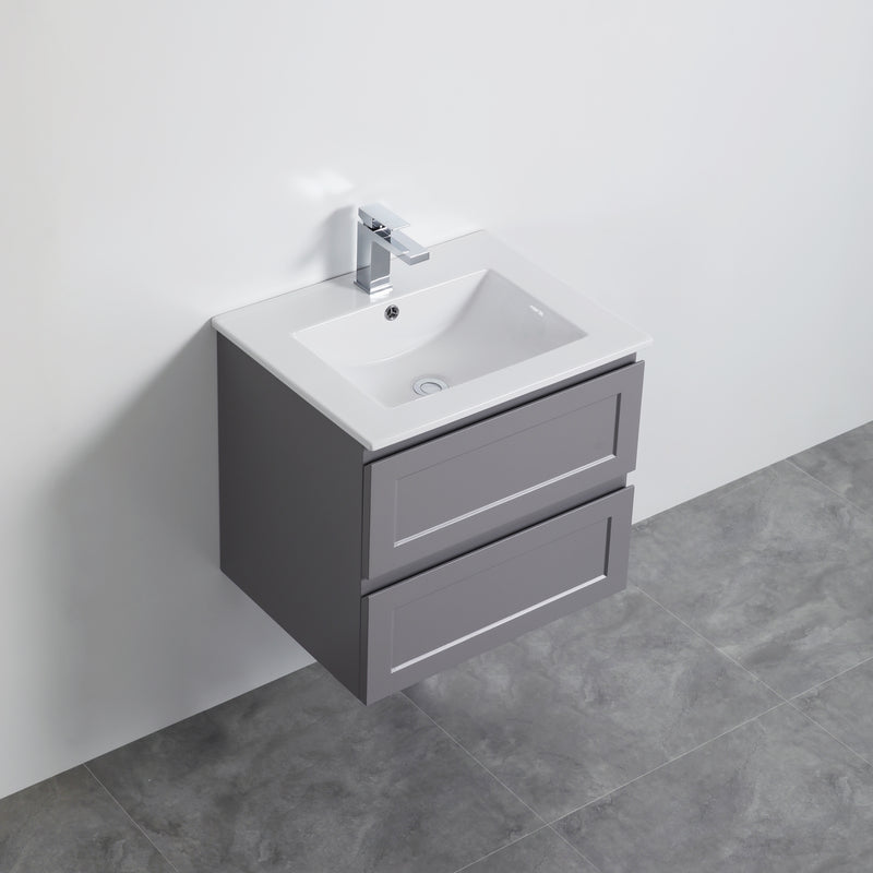 Ceto Fremantle 600mm Double Drawer Wall Hung Vanity Matte Grey (Marble Stone Top) - Sydney Home Centre