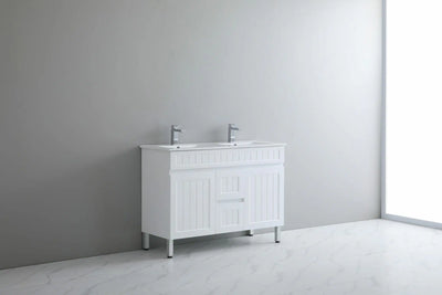 Ceto Acacia 1200mm Middle Drawer Double Bowl Freestanding Vanity Matte White (Cabinet Only) - Sydney Home Centre