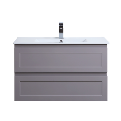 Ceto Fremantle 900mm Double Drawer Wall Hung Vanity Matte Grey (Quartz Stone Top) - Sydney Home Centre