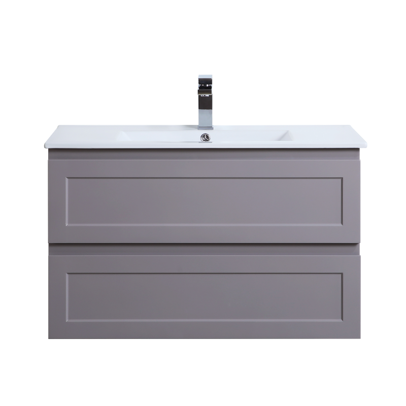 Ceto Fremantle 900mm Double Drawer Wall Hung Vanity Matte Grey (Quartz Stone Top) - Sydney Home Centre