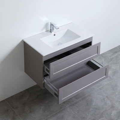 Ceto Fremantle 900mm Double Drawer Wall Hung Vanity Matte Grey (Marble Stone Top) - Sydney Home Centre