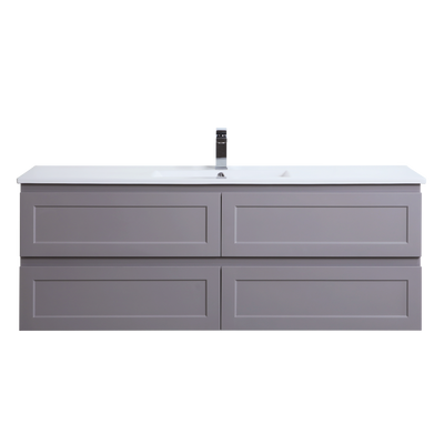 Ceto Fremantle 1500mm Four Drawer Single Bowl Wall Hung Vanity Matte Grey (Ceramic Top) - Sydney Home Centre