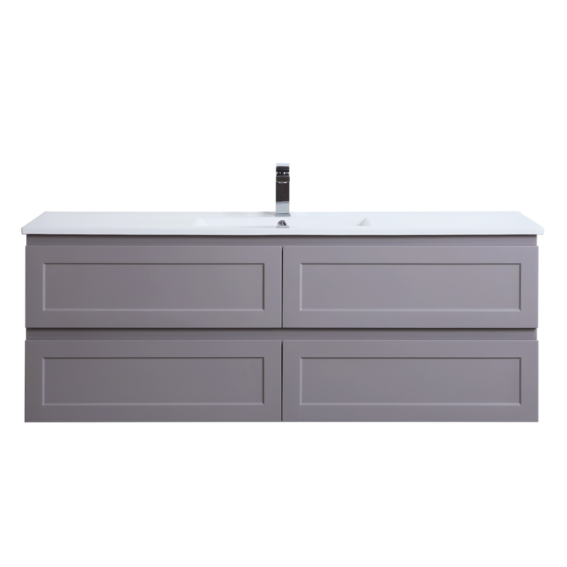 Ceto Fremantle 1500mm Four Drawer Single Bowl Wall Hung Vanity Matte Grey (Ceramic Top) - Sydney Home Centre