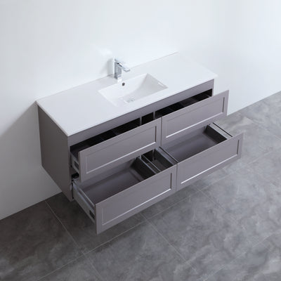 Ceto Fremantle 1500mm Four Drawer Single Bowl Wall Hung Vanity Matte Grey (Quartz Stone Top) - Sydney Home Centre