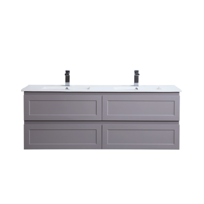 Ceto Fremantle 1500mm Four Drawer Double Bowl Wall Hung Vanity Matte Grey (Ceramic Top) - Sydney Home Centre