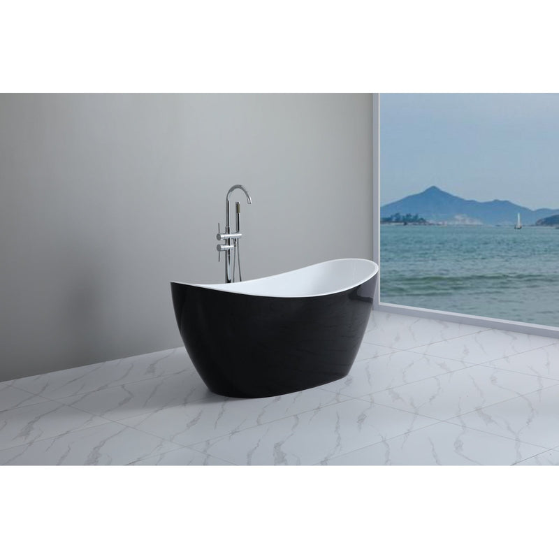 Poseidon Evie Free Standing 1660mm Gloss Black And White Bathtub - Sydney Home Centre