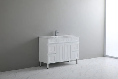 Ceto Acacia 1500mm Both Side Drawer Single Bowl Freestanding Vanity Matte White (Ceramic Top) - Sydney Home Centre