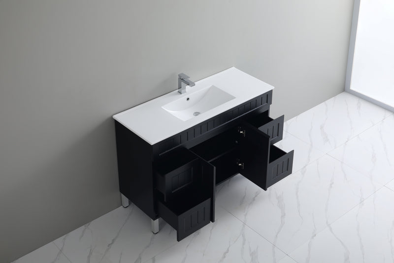 Ceto Acacia 1200mm Both Side Drawer Single Bowl Freestanding Vanity Matte Black (Marble Stone Top) - Sydney Home Centre