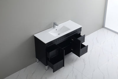 Ceto Acacia 1200mm Both Side Drawer Single Bowl Freestanding Vanity Matte Black (Quartz Stone Top) - Sydney Home Centre