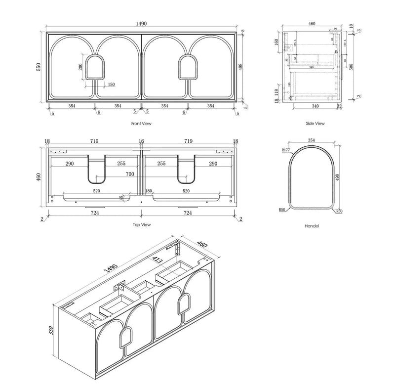 Otti Laguna 1500mm Vanity Satin White (Ultra Deluxe Stone Top Pure White) - Sydney Home Centre