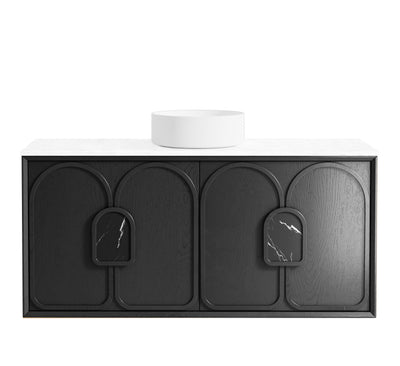 Otti Laguna 1200mm Vanity Black American Oak (Ultra Deluxe Stone Top Pure White) - Sydney Home Centre