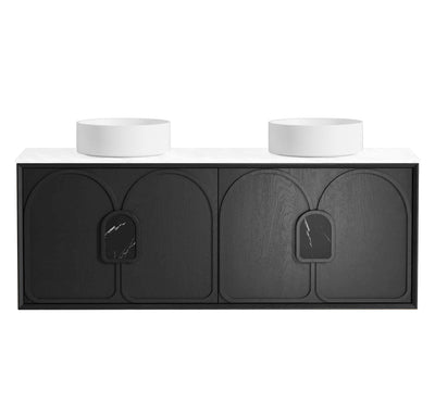 Otti Laguna 1500mm Vanity Black American Oak (Ultra Deluxe Stone Top Pure White) - Sydney Home Centre