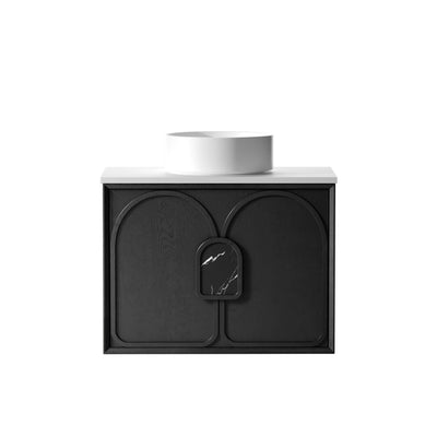 Otti Laguna 750mm Vanity Black American Oak (Ultra Deluxe Stone Top Pure White) - Sydney Home Centre