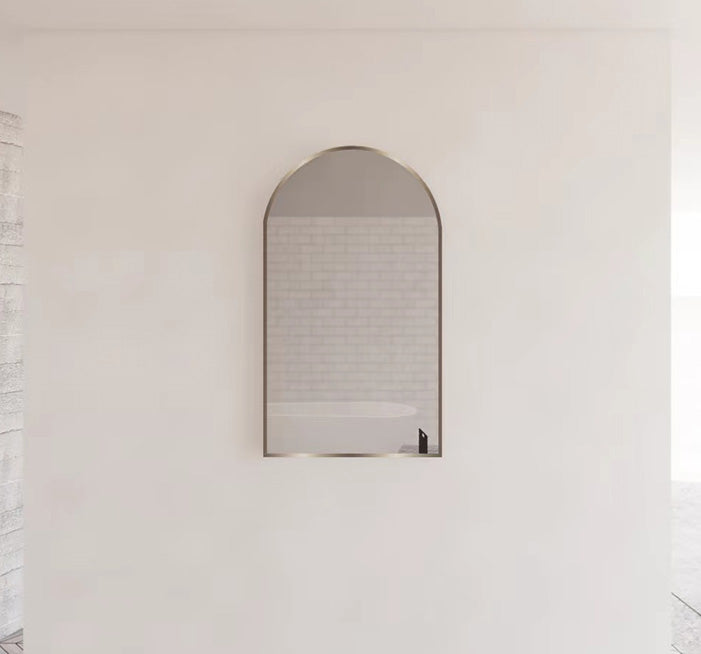 Riva 800mm x 450mm Framed Arch Mirror Wall Mounted Brushed Gold - Sydney Home Centre