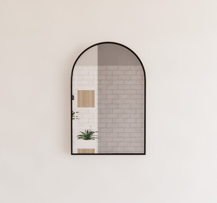 Riva 900mm x 600mm Framed Arch Mirror Wall Mounted Black - Sydney Home Centre