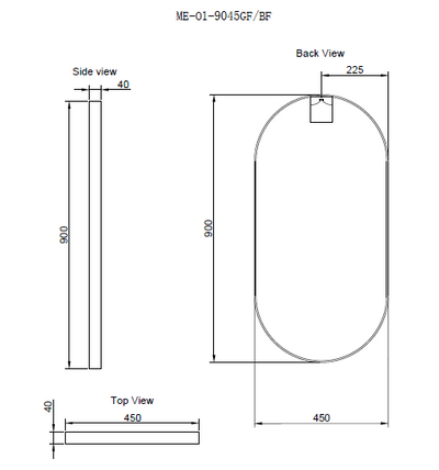 Riva 900mm x 450mm Framed Oval Mirror Wall Mounted Black - Sydney Home Centre