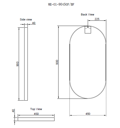 Riva 900mm x 450mm Framed Oval Mirror Wall Mounted Black - Sydney Home Centre