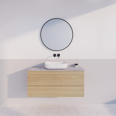 Viva ABS MF 1200mm Light Oak Single Bowl Wall Hung Vanity (Volvo Polymarble Top) - Sydney Home Centre