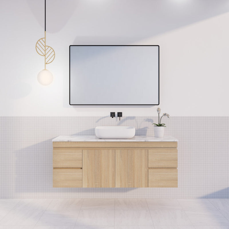 Viva ABS MF 1500mm Light Oak Single Bowl Wall Hung Vanity (Handy Ceramic Top) - Sydney Home Centre