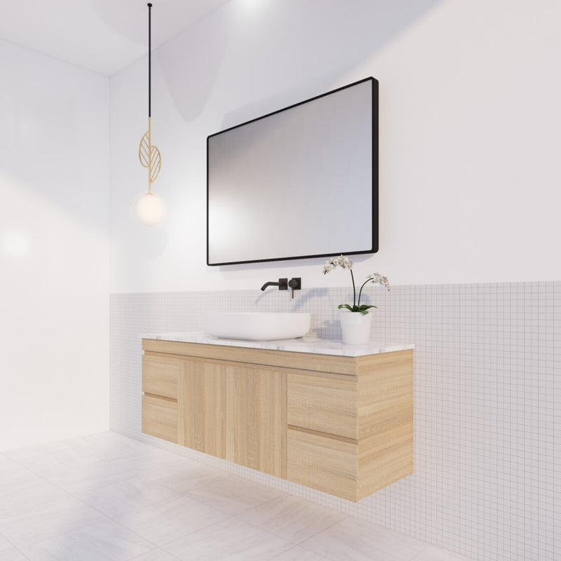 Viva ABS MF 1500mm Light Oak Single Bowl Wall Hung Vanity (Volvo Polymarble Top) - Sydney Home Centre