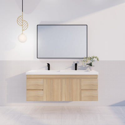 Viva ABS MF 1500mm Light Oak Double Bowl Wall Hung Vanity (Cabinet Only) - Sydney Home Centre