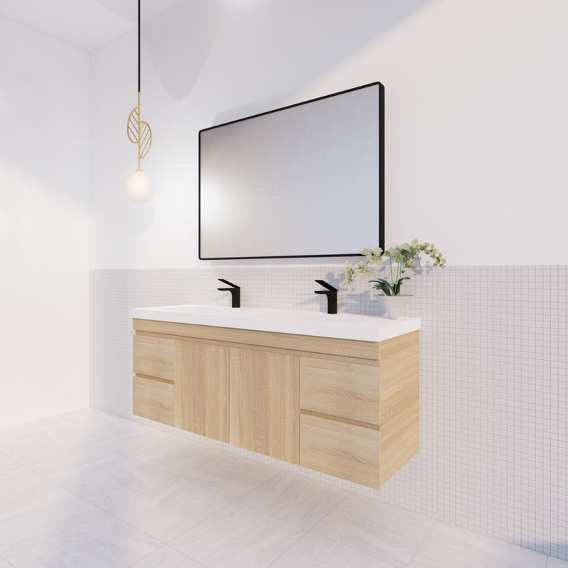 Viva ABS MF 1500mm Light Oak Double Bowl Wall Hung Vanity (Handy Ceramic Top) - Sydney Home Centre