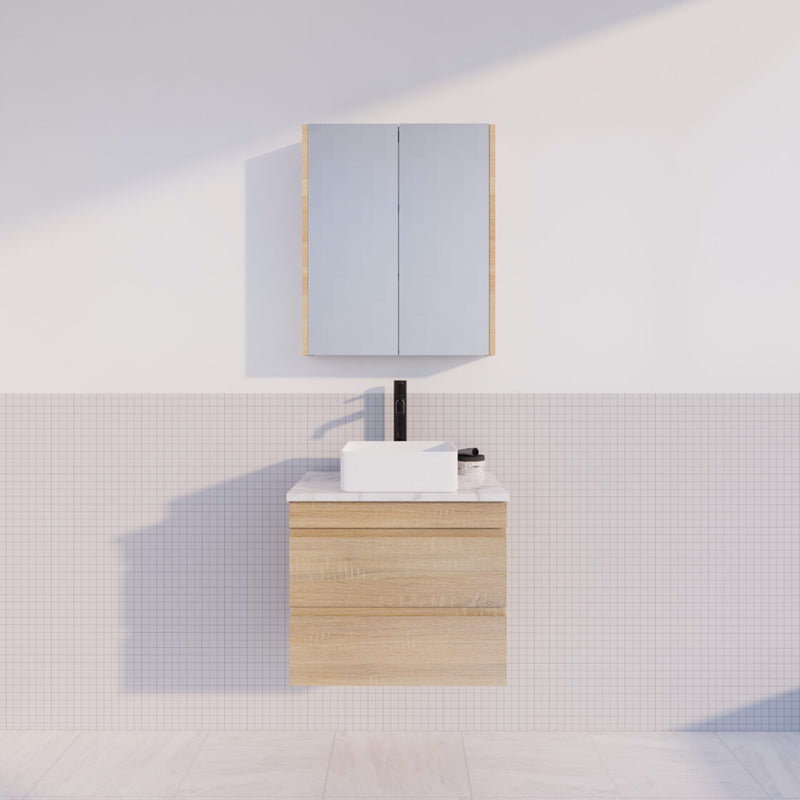 Viva ABS MF 600mm Light Oak Single Bowl Wall Hung Vanity (Handy Ceramic Top) - Sydney Home Centre