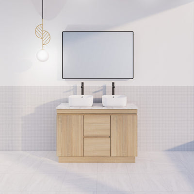 Viva ABS MFL2 1200mm Light Oak Double Bowl with Kickboard Freestanding Vanity (Volvo Polymarble Top) - Sydney Home Centre