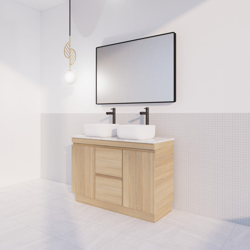 Viva ABS MFL2 1200mm Light Oak Double Bowl with Kickboard Freestanding Vanity (Volvo Polymarble Top) - Sydney Home Centre