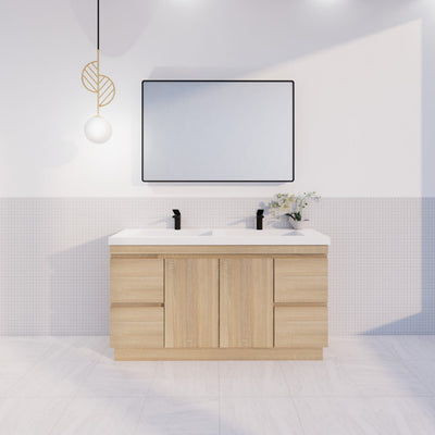 Viva ABS MFL2 1500mm Light Oak Double Bowl With Kickboard Freestanding Vanity (Volvo Polymarble Top) - Sydney Home Centre