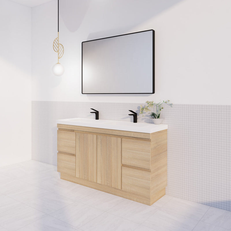 Viva ABS MFL2 1500mm Light Oak Double Bowl With Kickboard Freestanding Vanity (Volvo Polymarble Top) - Sydney Home Centre