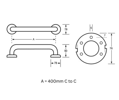 Dolphy 400mm Straight Grab Rail Silver