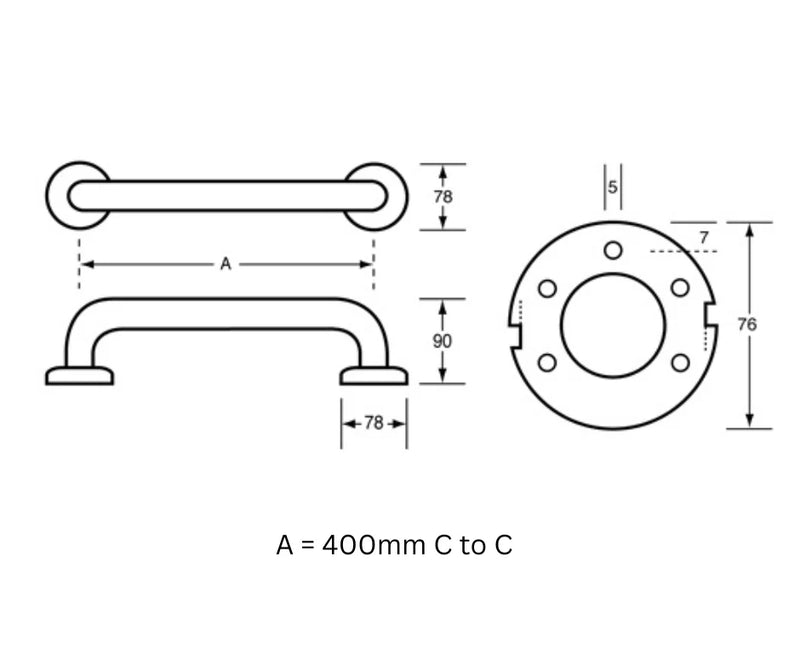 Dolphy 400mm Straight Grab Rail Silver