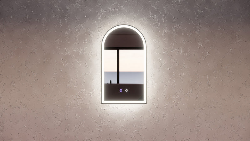 Riva AR2 800mm x 450mm Framed Arch Led Mirror 3 Colour lights with Dimmer Black - Sydney Home Centre