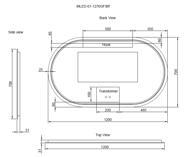 Riva O1 1200mm x 700mm Framed Oval Led Mirror 3 Colour lights with Dimmer Brushed Nickel - Sydney Home Centre