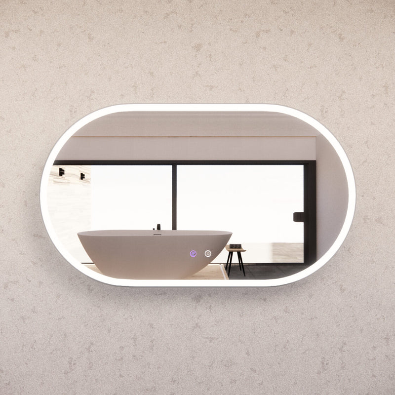 Riva O1 1200mm x 700mm Framed Oval Led Mirror 3 Colour lights with Dimmer Brushed Nickel - Sydney Home Centre