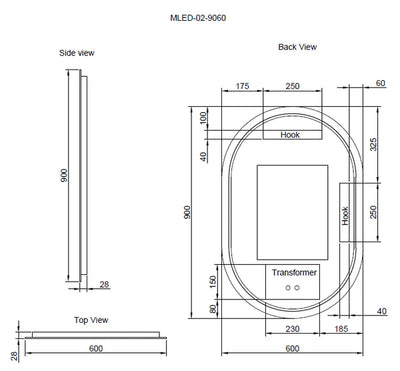 Riva O2 900mm x 600mm Frameless Backlit Oval Led Mirror 3 Colour lights - Sydney Home Centre