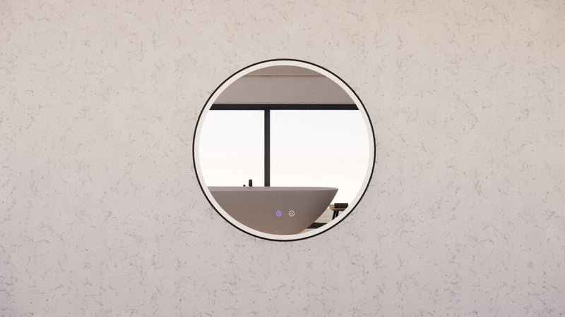 Riva R3 800mm Framed Round Led Mirror 3 Colour lights with Dimmer Black - Sydney Home Centre